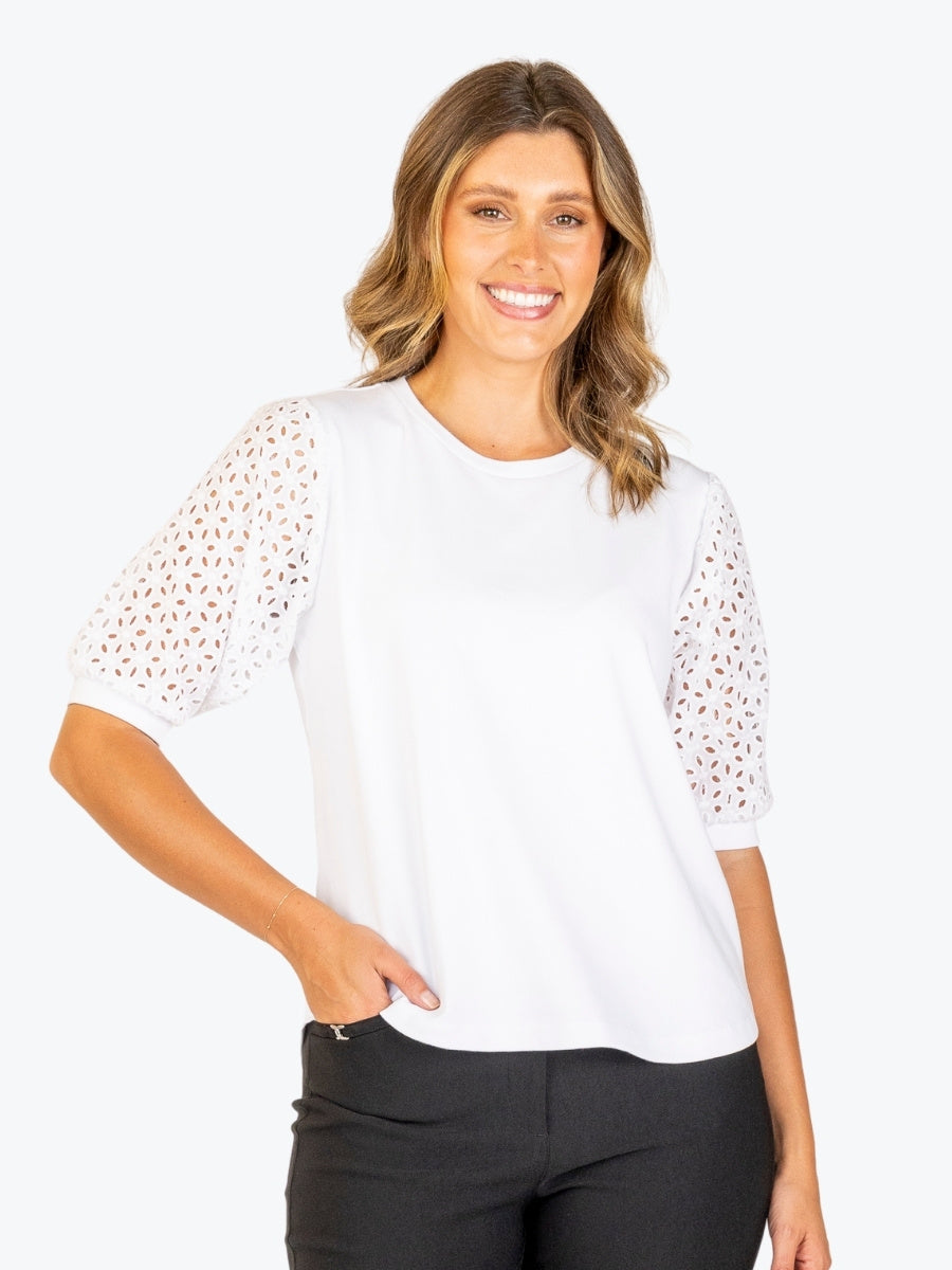 Maglia Lace Sleeve Top in White