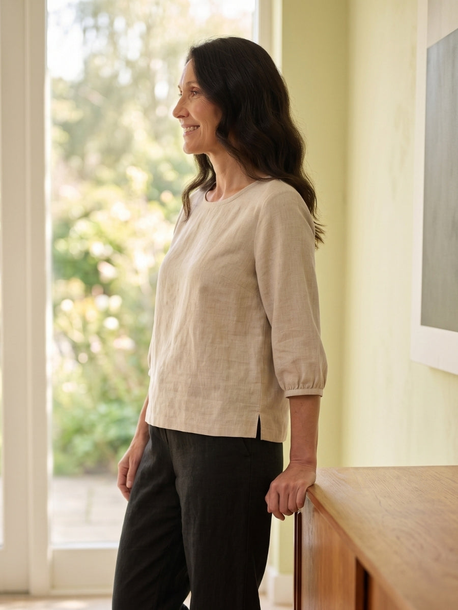 Maglia Lux Annie 3/4 Sleeve Linen Top | Natural