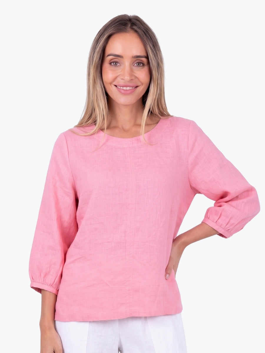 Maglia Lux Annie 3/4 Sleeve Linen Top | Pink