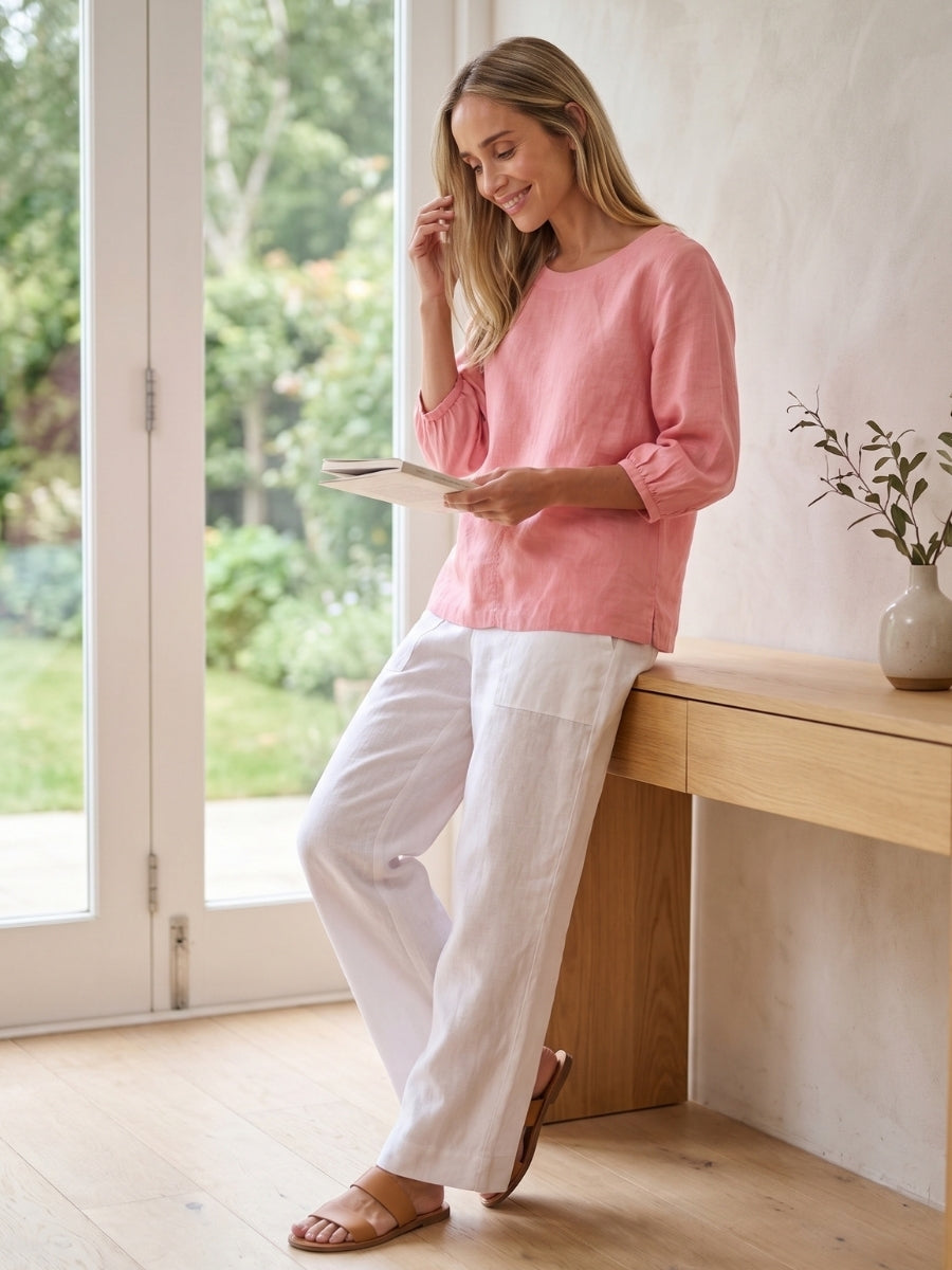 Maglia Lux Annie 3/4 Sleeve Linen Top | Pink