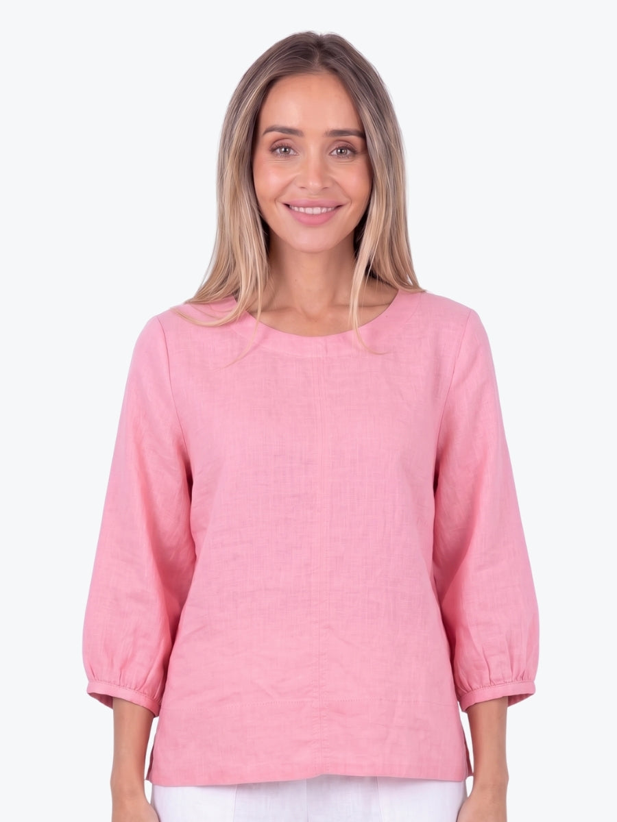 Maglia Lux Annie 3/4 Sleeve Linen Top | Pink