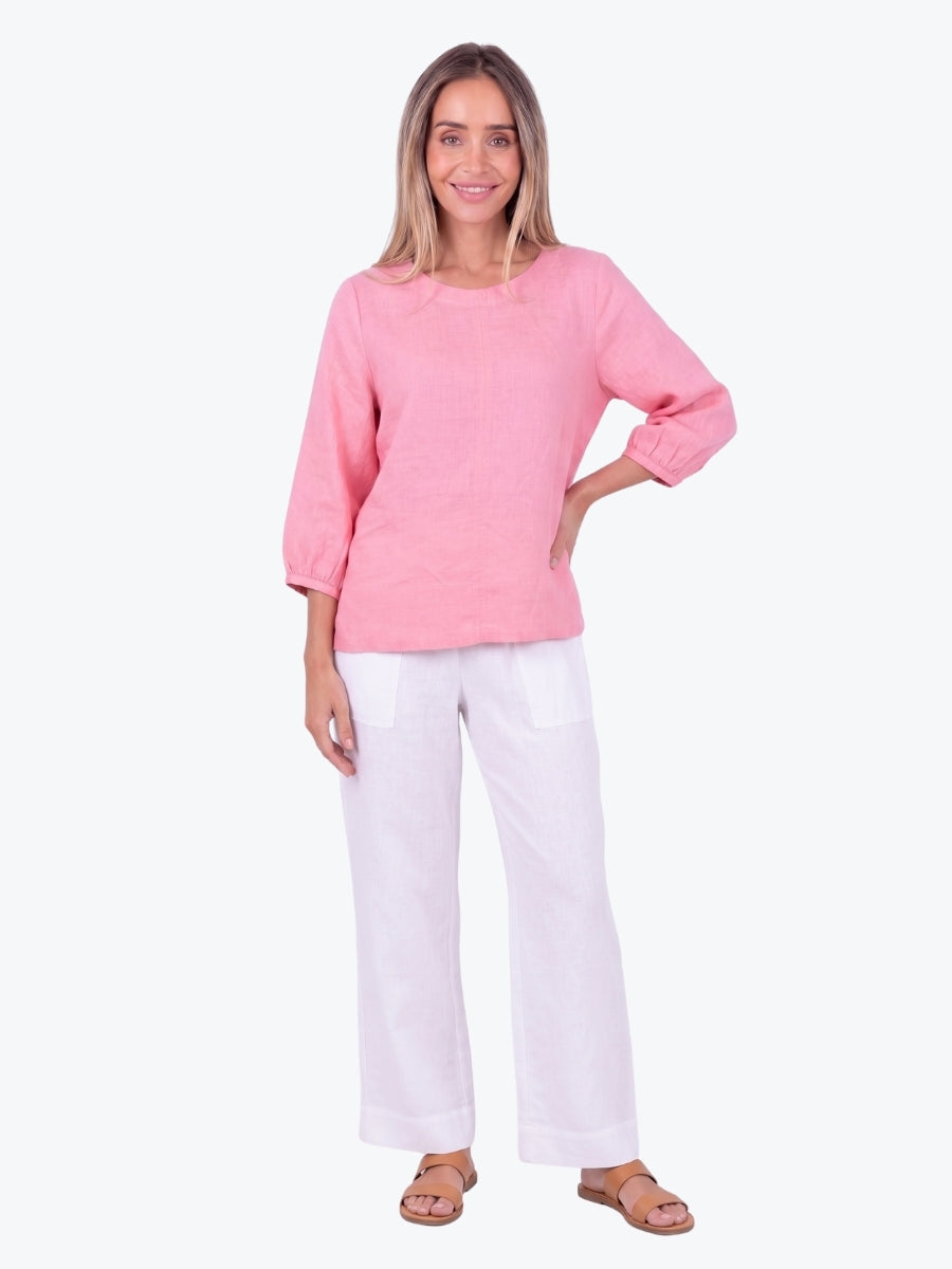 Maglia Lux Annie 3/4 Sleeve Linen Top | Pink