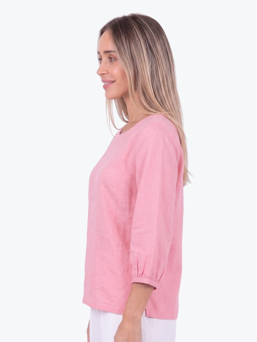 Maglia Lux Annie 3/4 Sleeve Linen Top | Pink