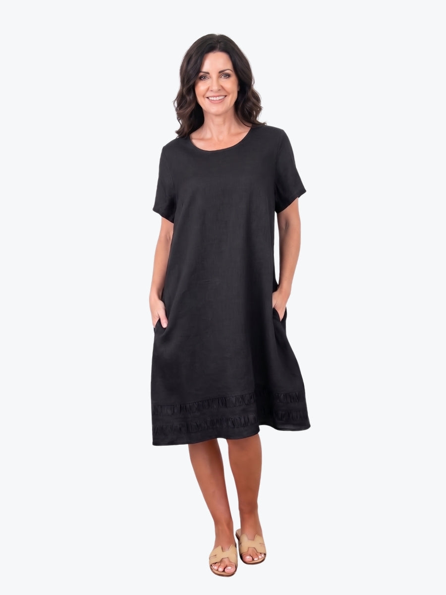 Maglia Lux Encore Trim Linen Dress | Black