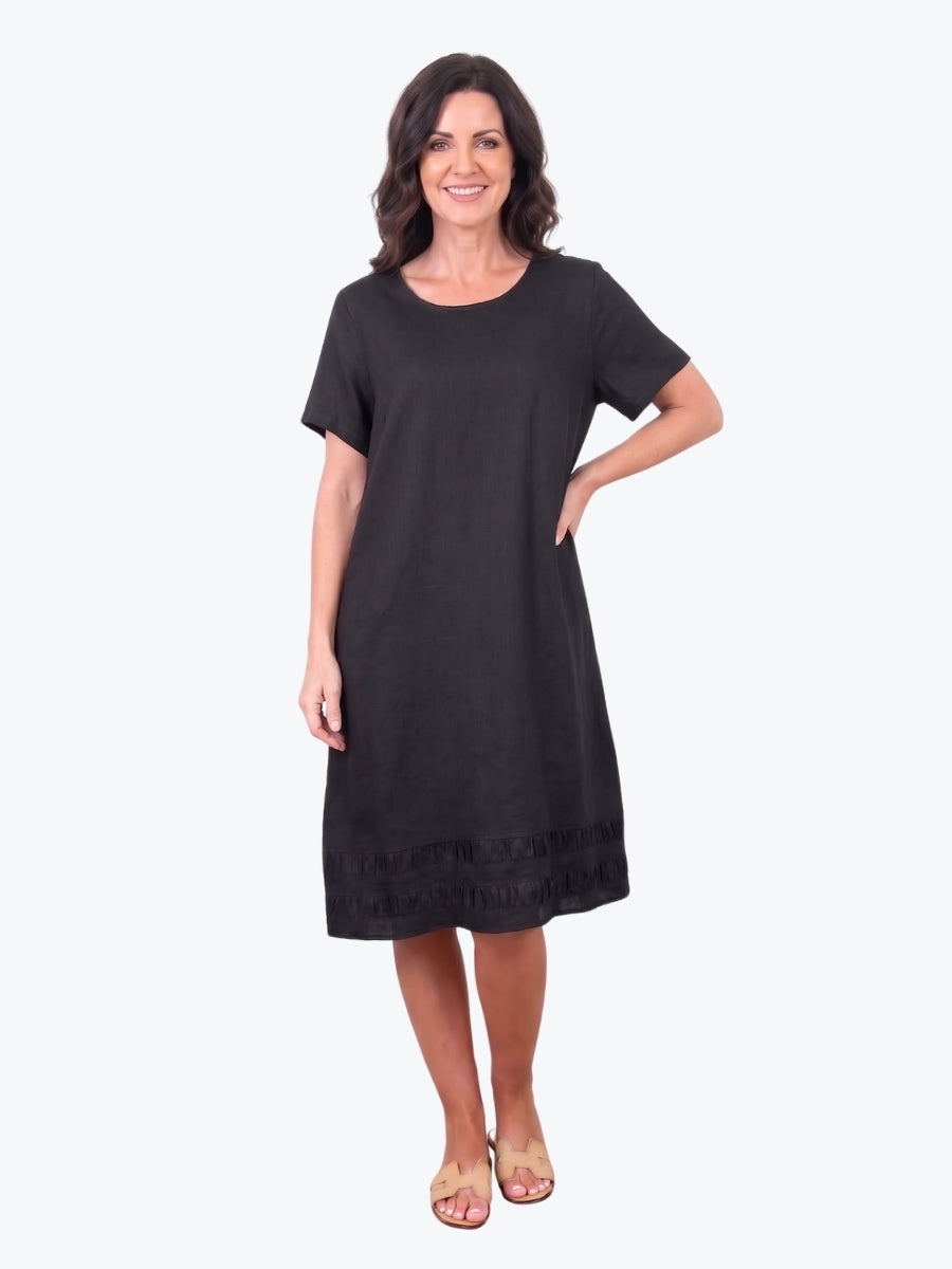 Maglia Lux Encore Trim Linen Dress | Black