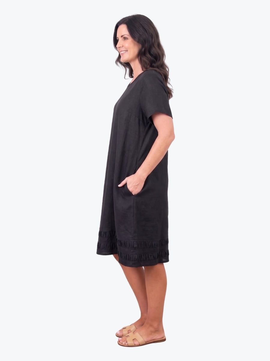 Maglia Lux Encore Trim Linen Dress | Black