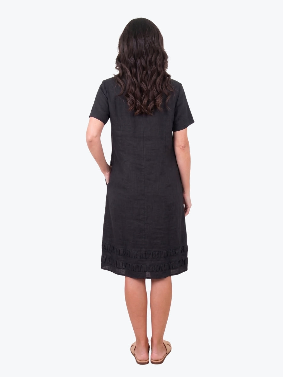 Maglia Lux Encore Trim Linen Dress | Black