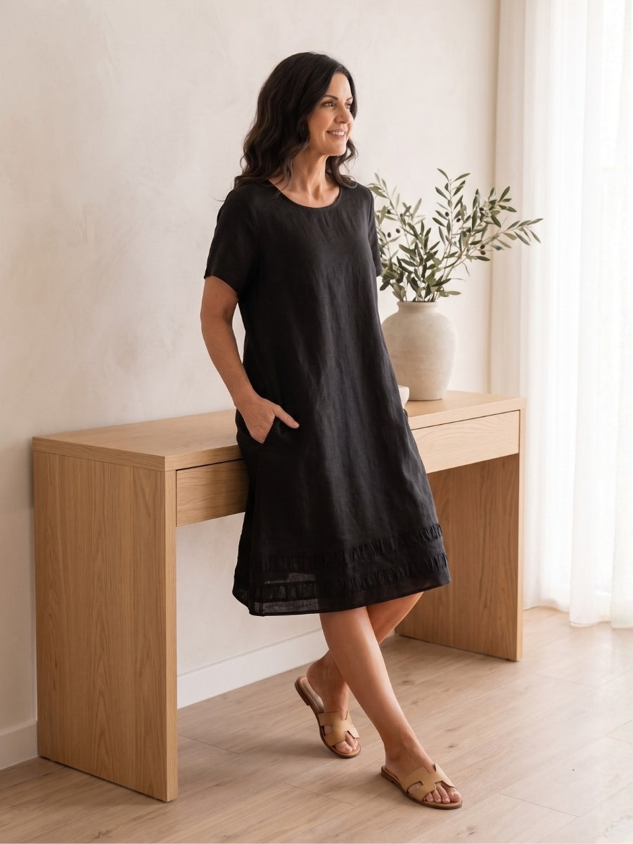 Maglia Lux Encore Trim Linen Dress | Black