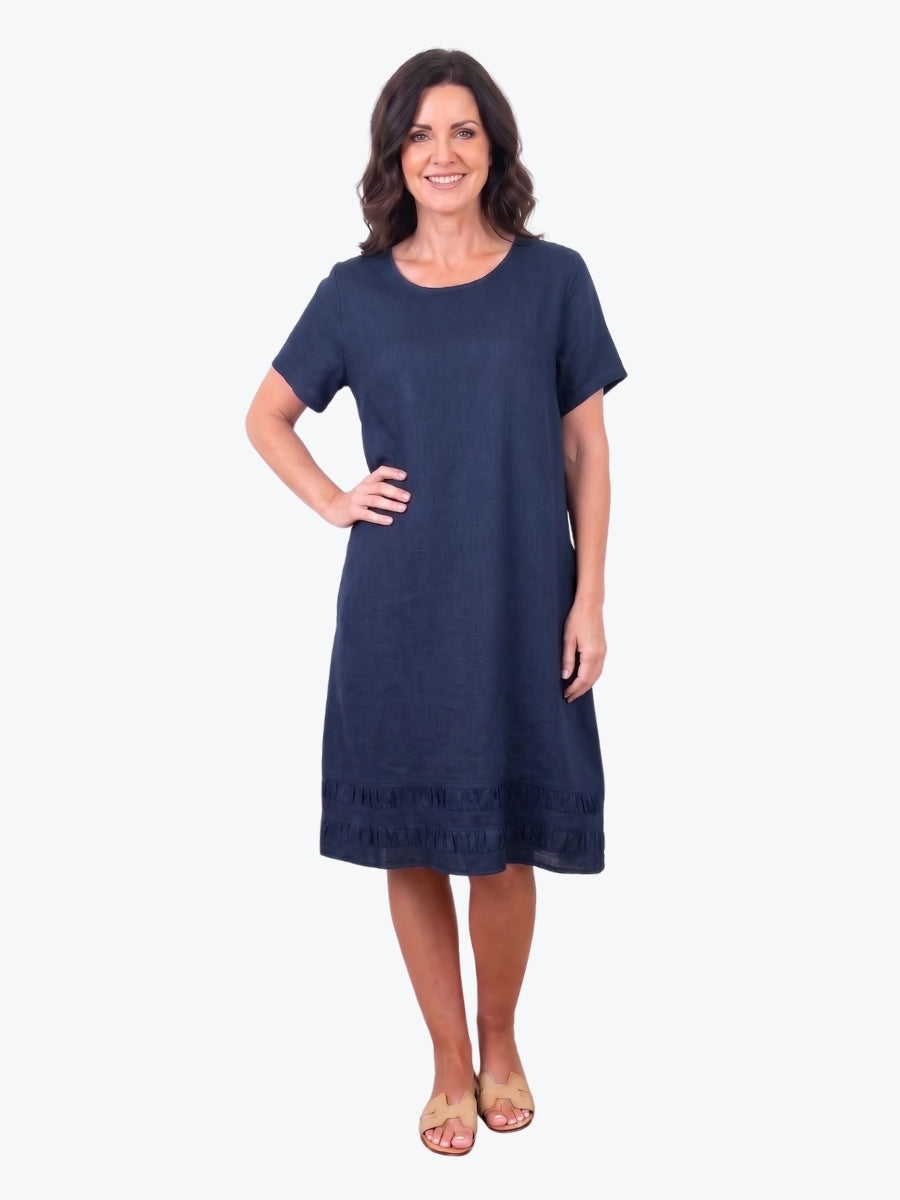 Maglia Lux Encore Trim Linen Dress | Navy