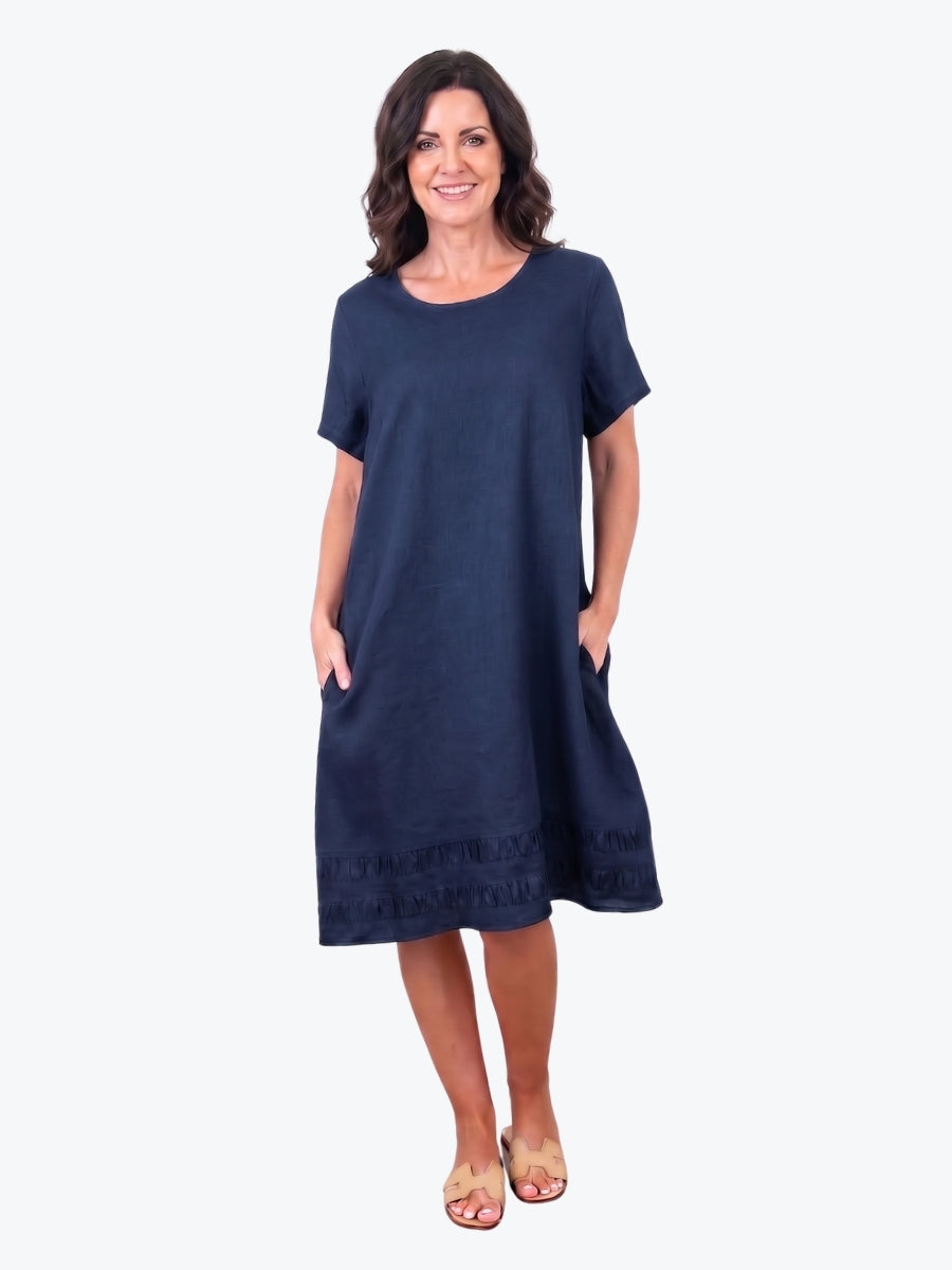 Maglia Lux Encore Trim Linen Dress | Navy
