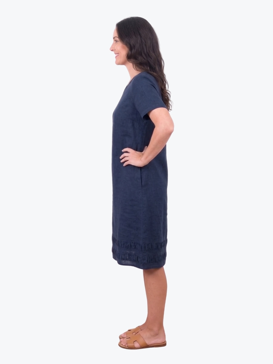 Maglia Lux Encore Trim Linen Dress | Navy