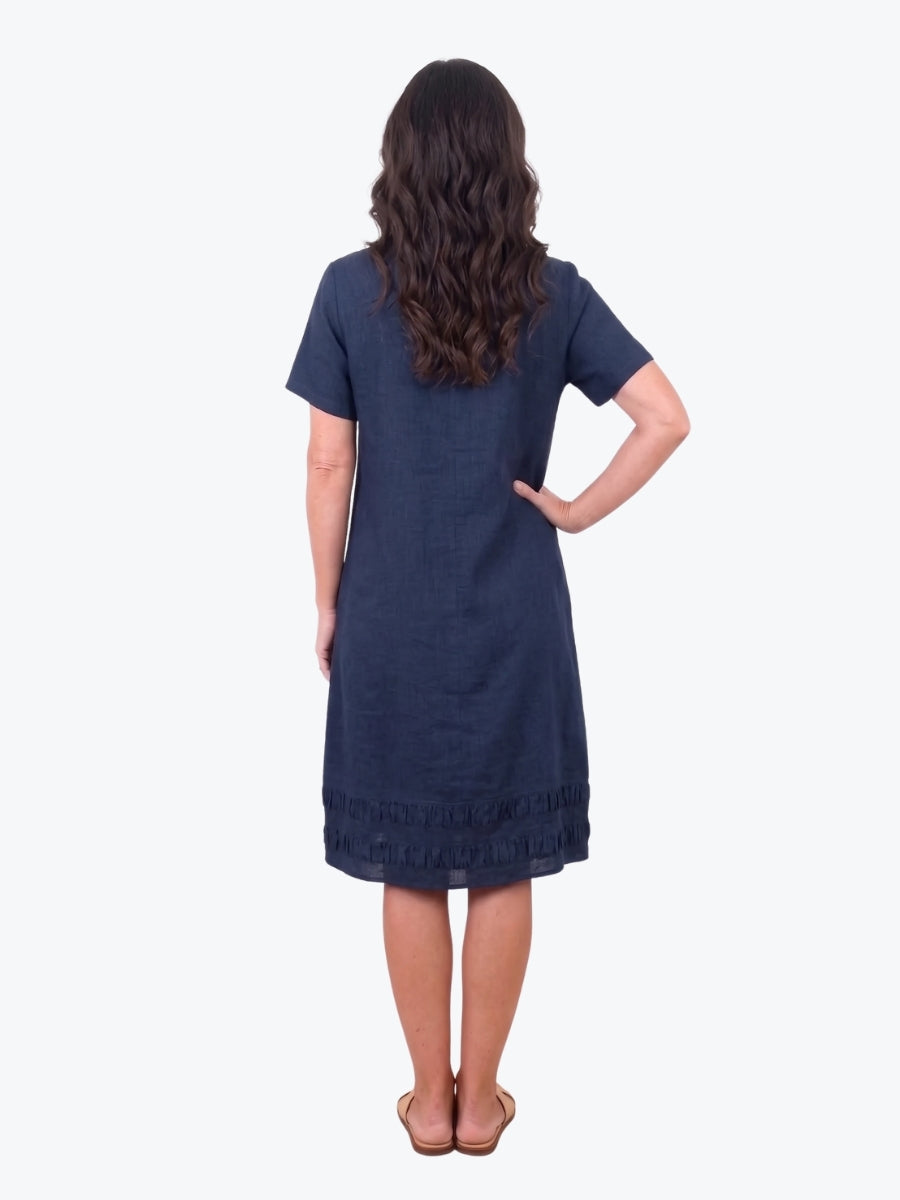 Maglia Lux Encore Trim Linen Dress | Navy