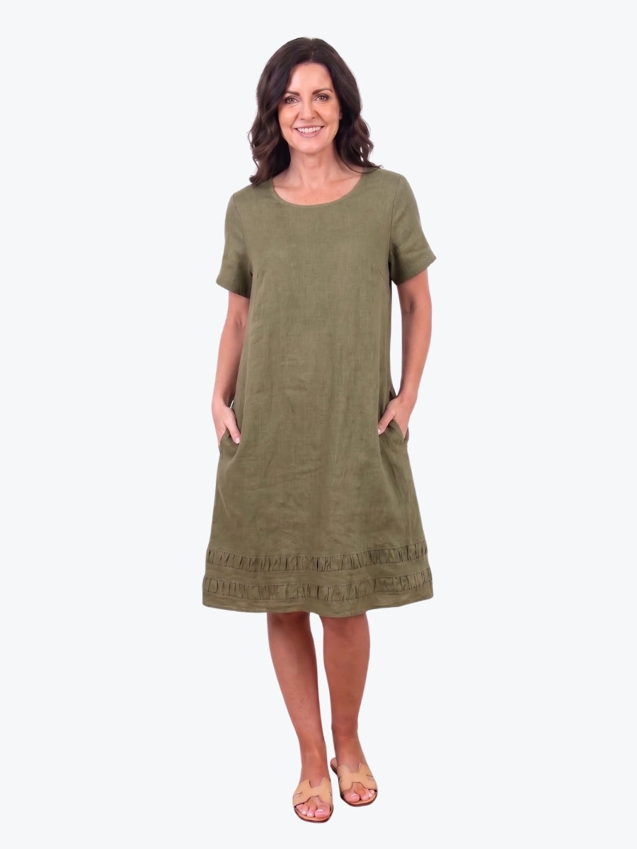 Maglia Lux Encore Trim Linen Dress | Olive
