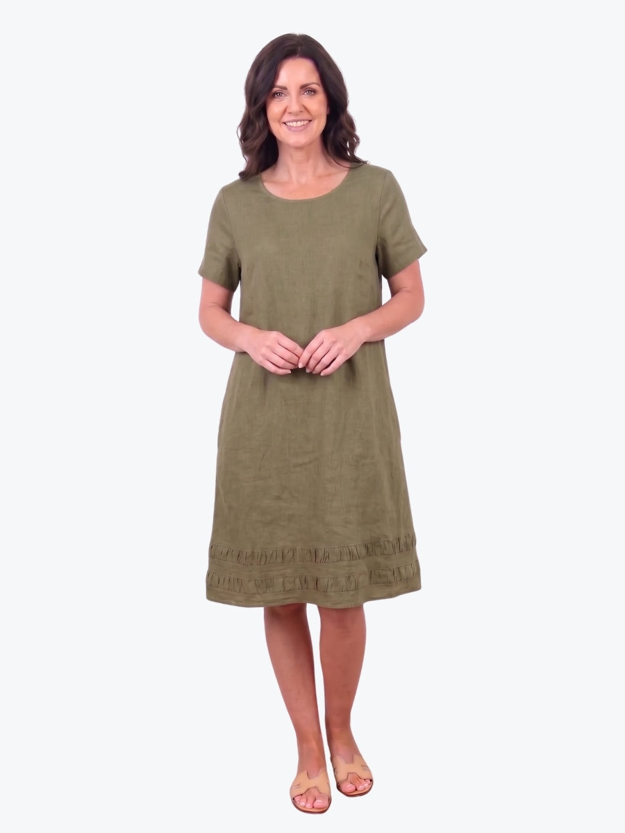Maglia Lux Encore Trim Linen Dress | Olive
