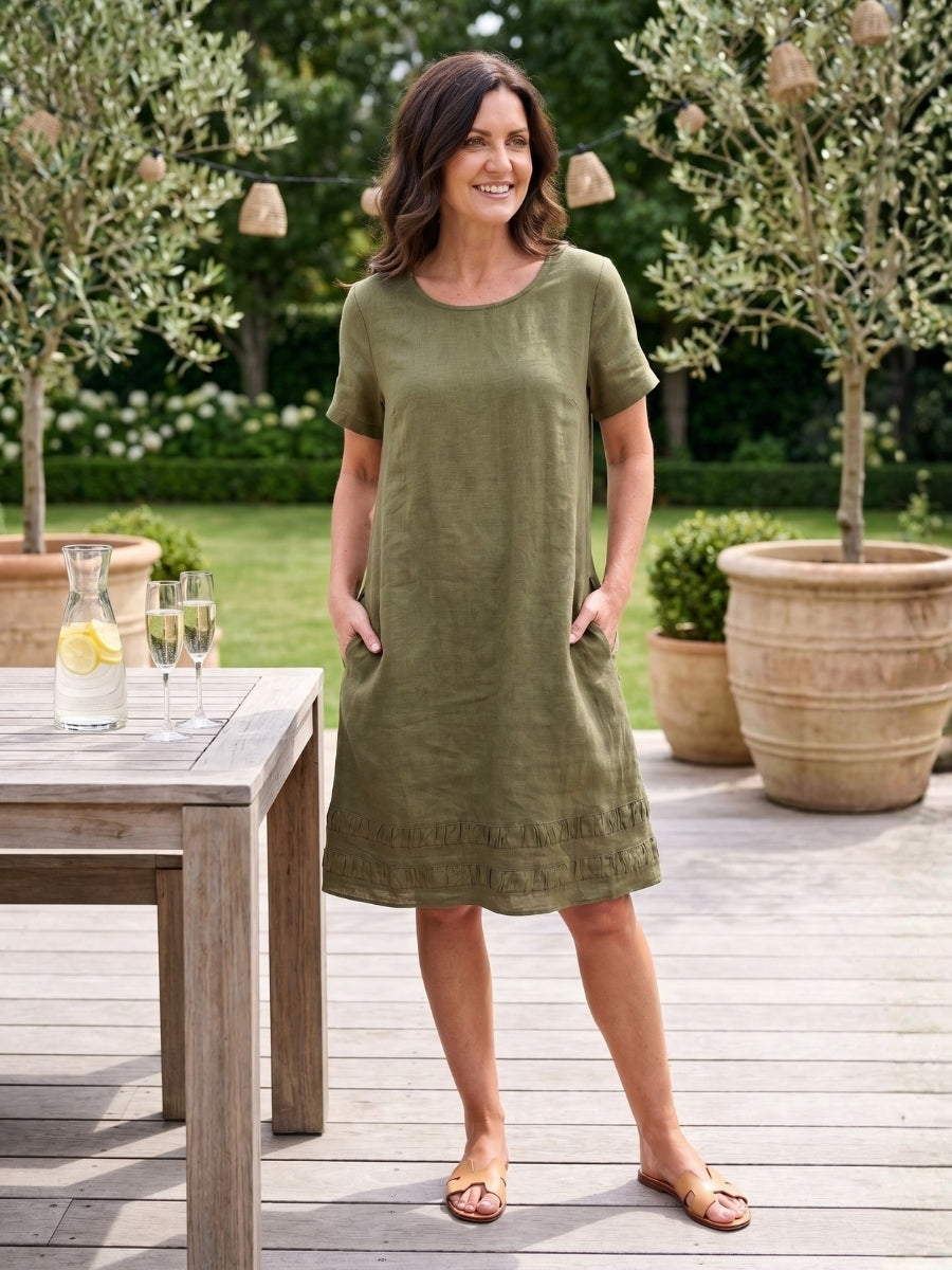 Maglia Lux Encore Trim Linen Dress | Olive