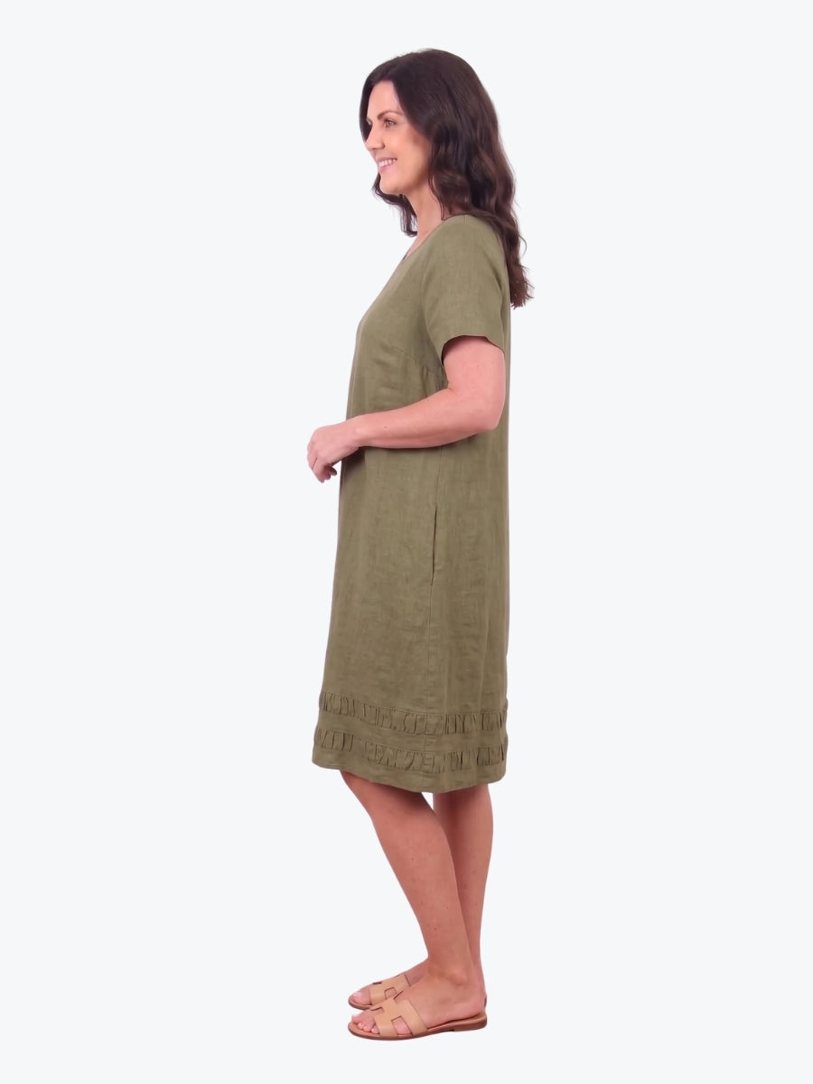 Maglia Lux Encore Trim Linen Dress | Olive