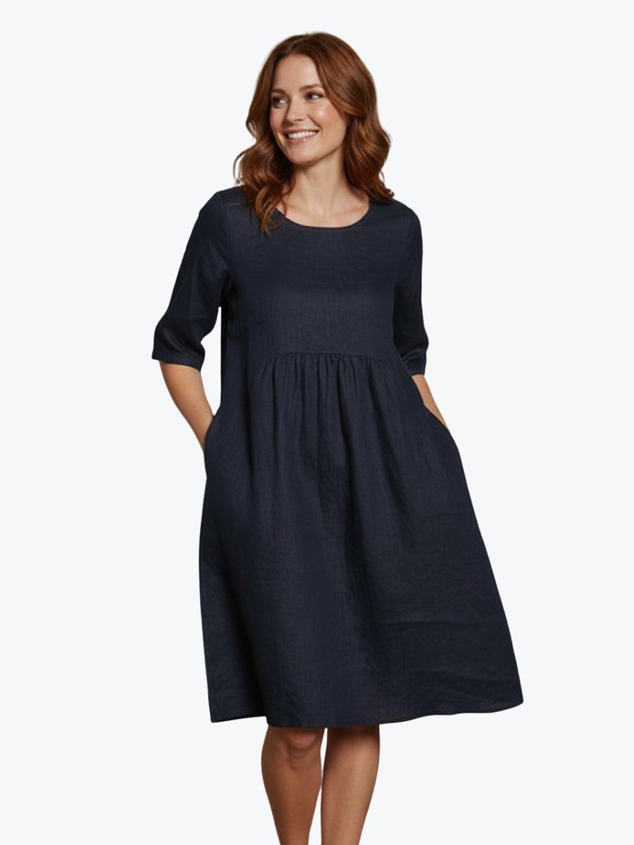 Maglia Lux Tuscan Linen Dress in Navy