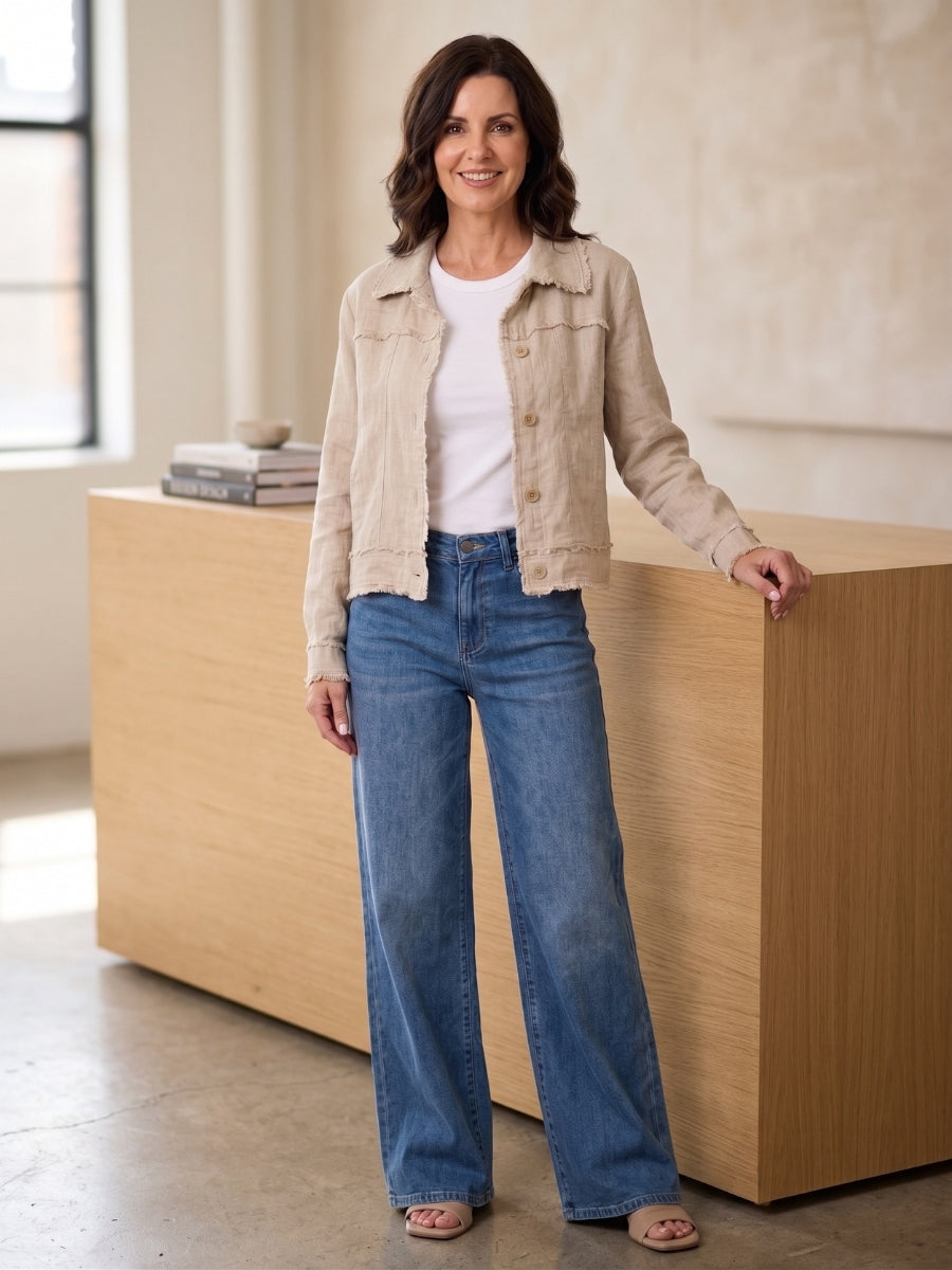 Maglia Lux Abbie Trim Linen Jacket | Natural
