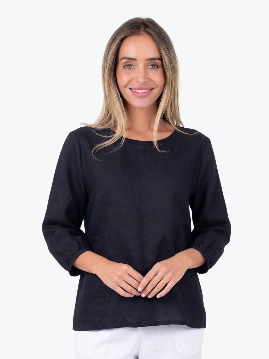 Maglia Lux Annie 3/4 Sleeve Linen Top | Black