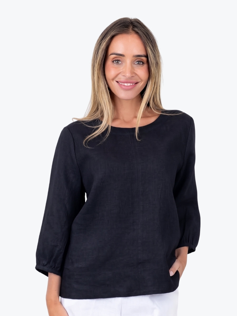 Maglia Lux Annie 3/4 Sleeve Linen Top | Black