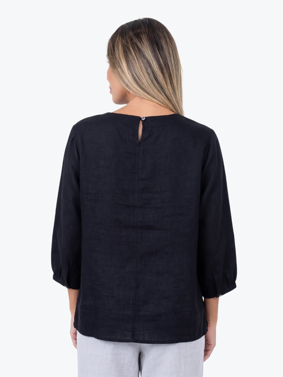 Maglia Lux Annie 3/4 Sleeve Linen Top | Black