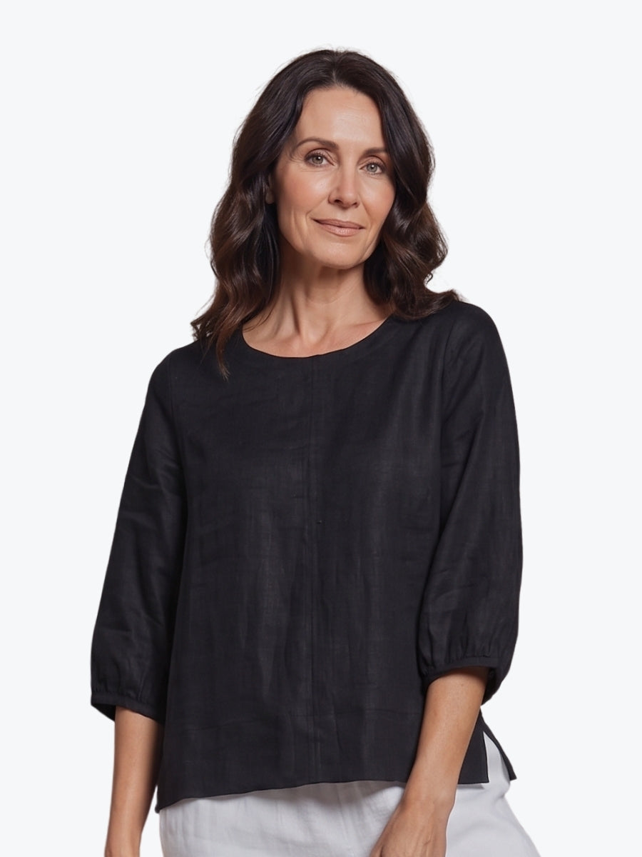 Maglia Lux Annie 3/4 Sleeve Linen Top | Black