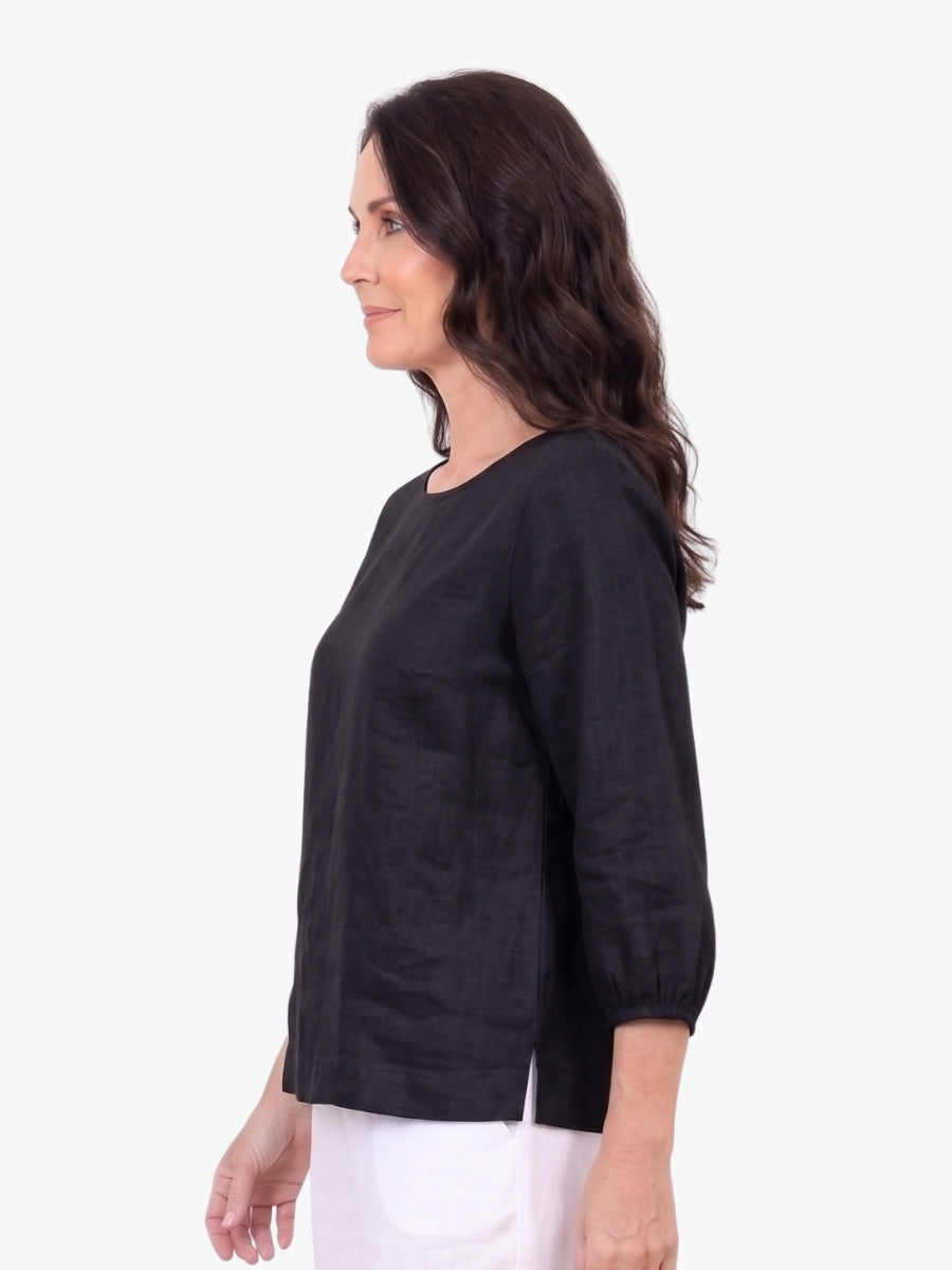 Maglia Lux Annie 3/4 Sleeve Linen Top | Black