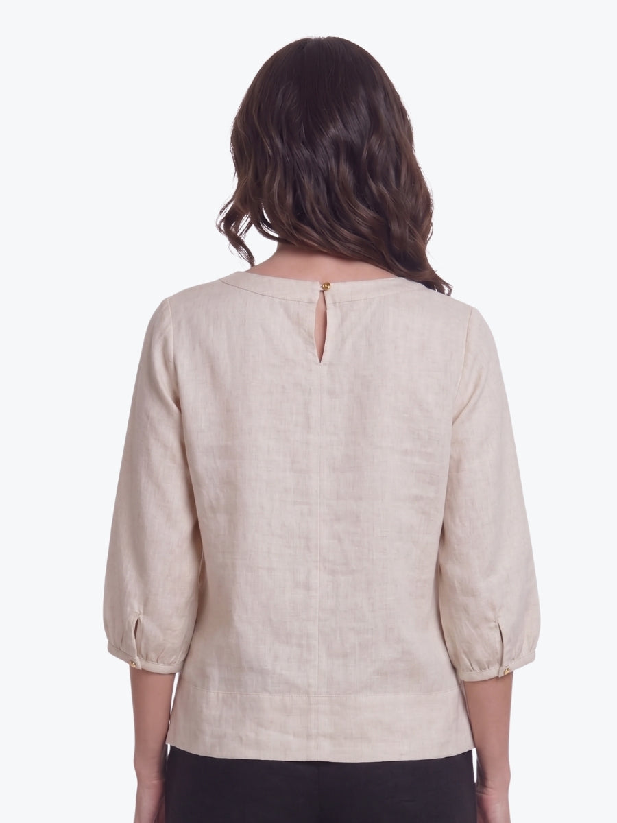 Maglia Lux Annie 3/4 Sleeve Linen Top | Natural