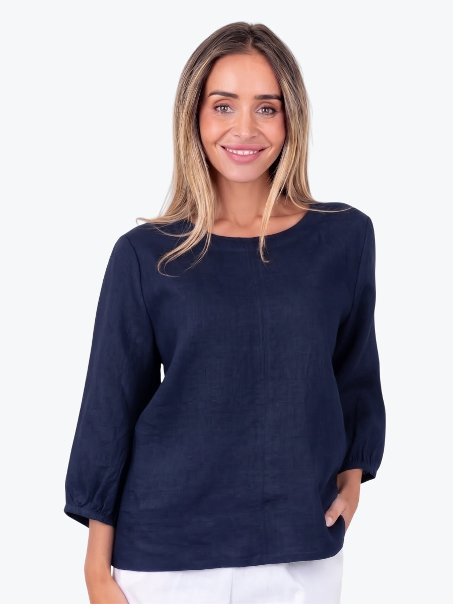 Maglia Lux Annie 3/4 Sleeve Linen Top | Navy