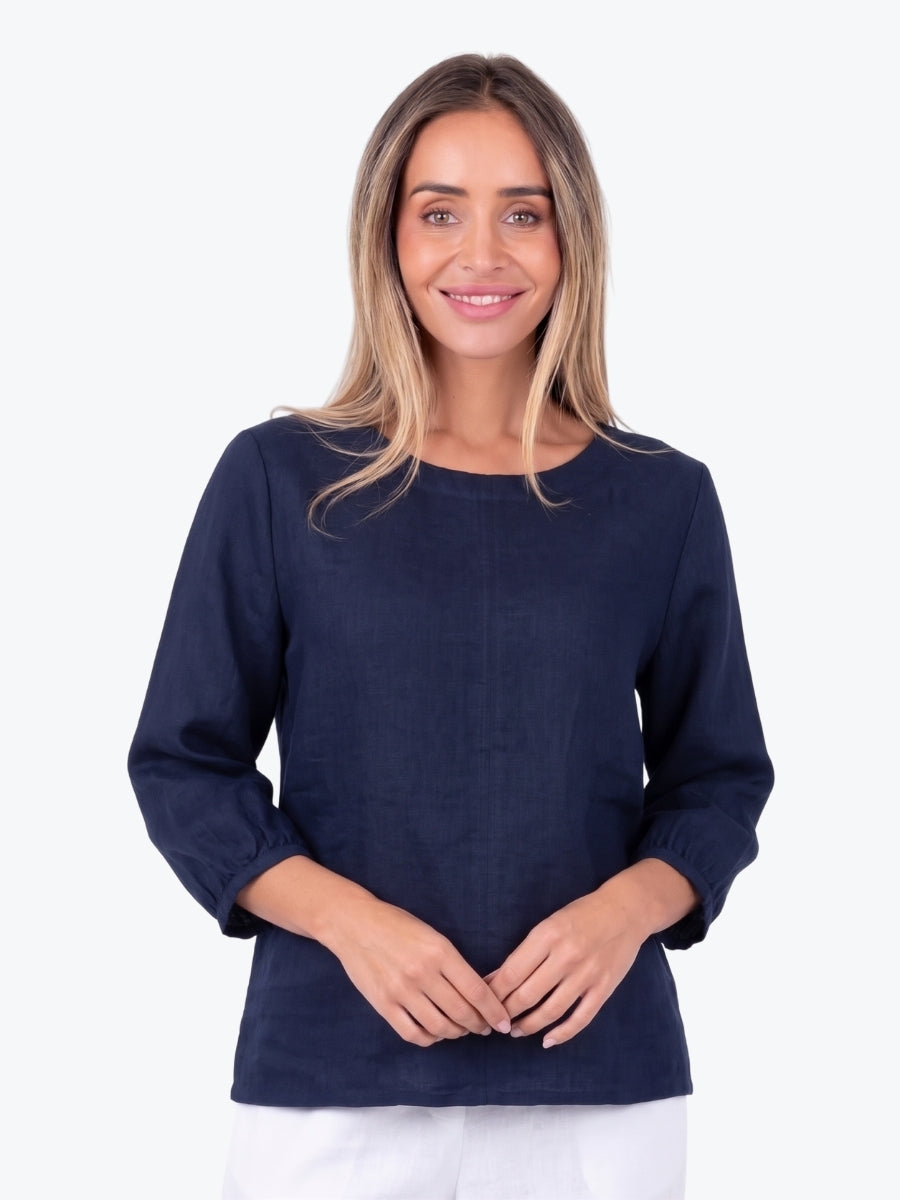 Maglia Lux Annie 3/4 Sleeve Linen Top | Navy