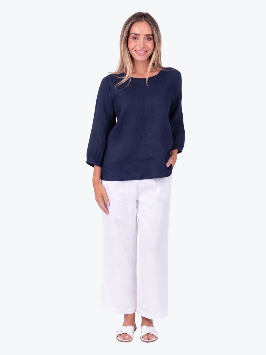 Maglia Lux Annie 3/4 Sleeve Linen Top | Navy