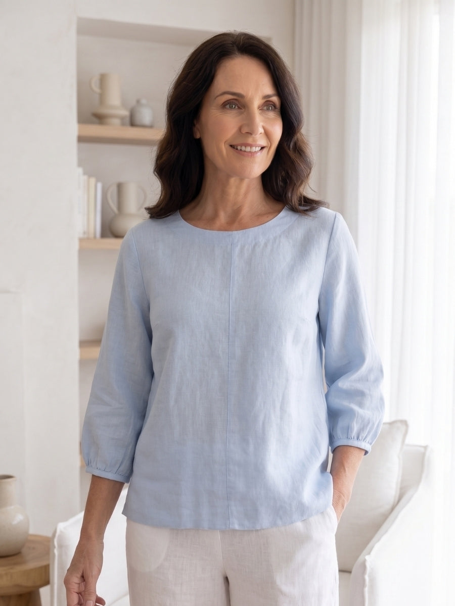 Maglia Lux Annie 3/4 Sleeve Linen Top | Powder