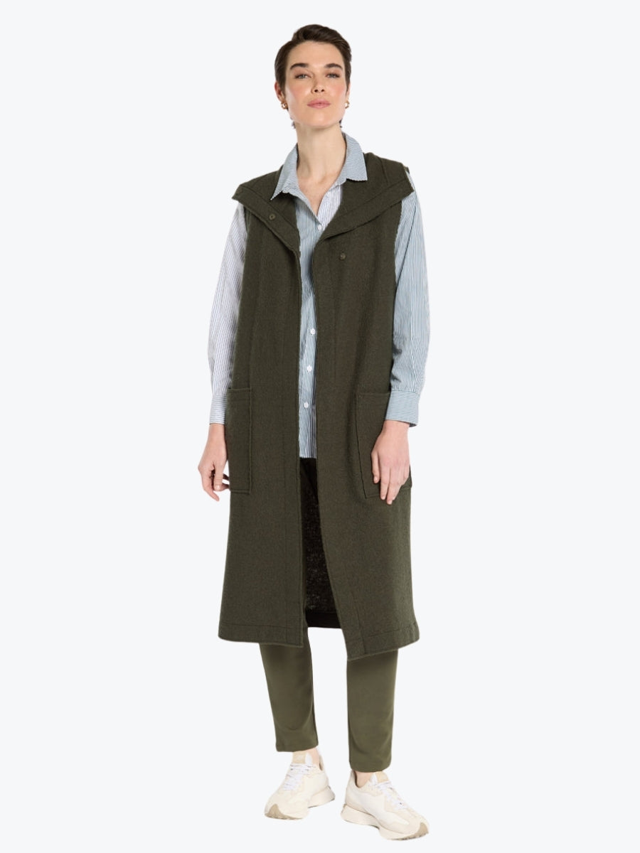 Marco Polo Boiled Wool Wrap Vest in Khaki