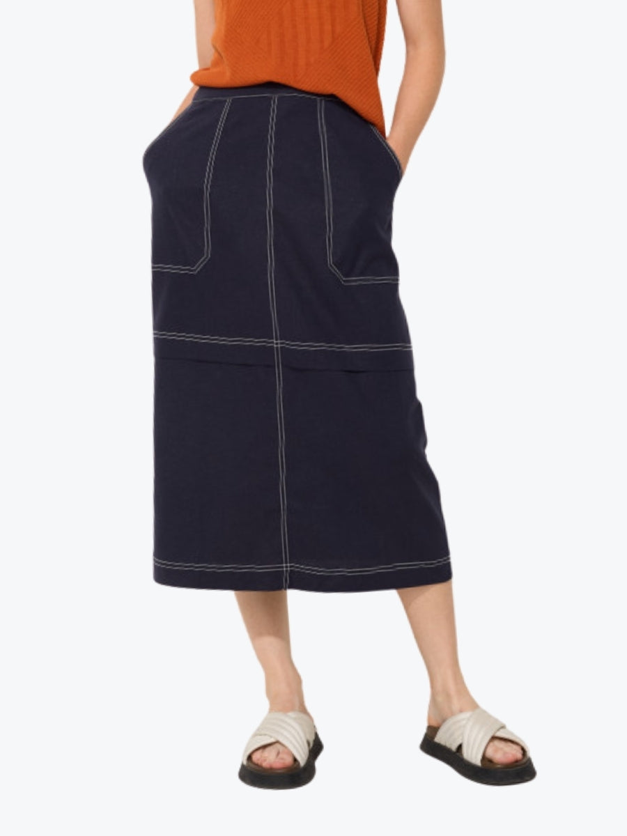 Marco Polo Comfort Linen Skirt in Ink