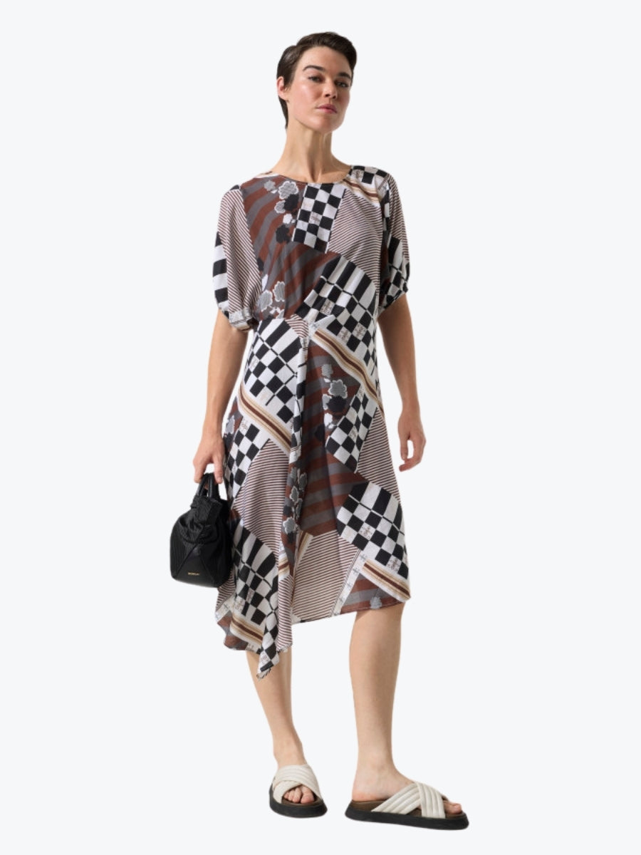 Marco Polo Draped Collage Dress in Chocolate Collage