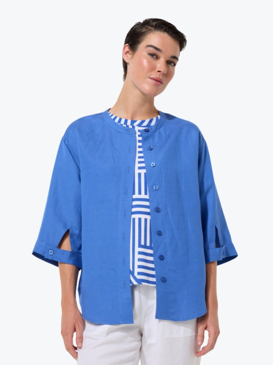 Marco Polo Essential Linen Overshirt in Blue Mist