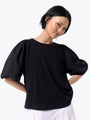 Marco Polo Pinstitch Gathered Sleeve Tee | Black