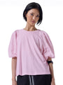 Marco Polo Pinstitch Gathered Sleeve Tee | Blush Pink