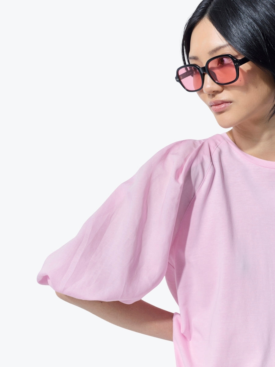 Marco Polo Pinstitch Gathered Sleeve Tee | Blush Pink