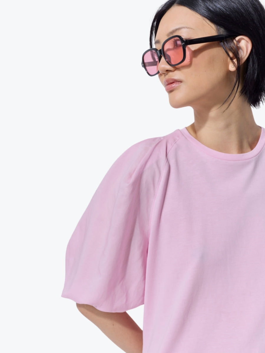 Marco Polo Pinstitch Gathered Sleeve Tee | Blush Pink
