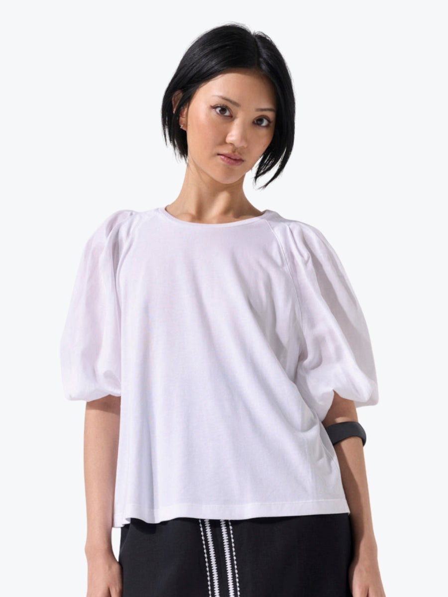 Marco Polo Pinstitch Gathered Sleeve Tee | White