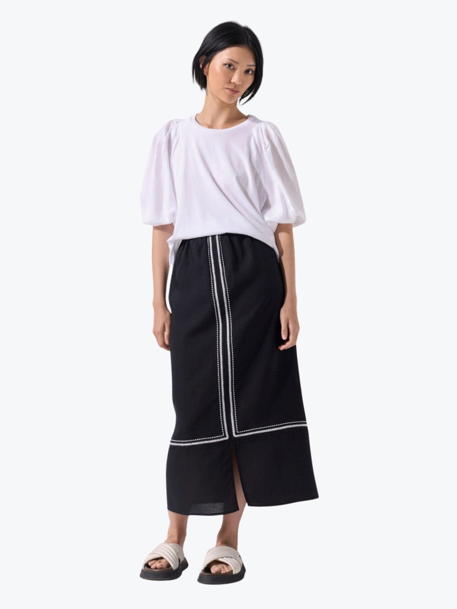 Marco Polo Pinstitch Gathered Sleeve Tee | White