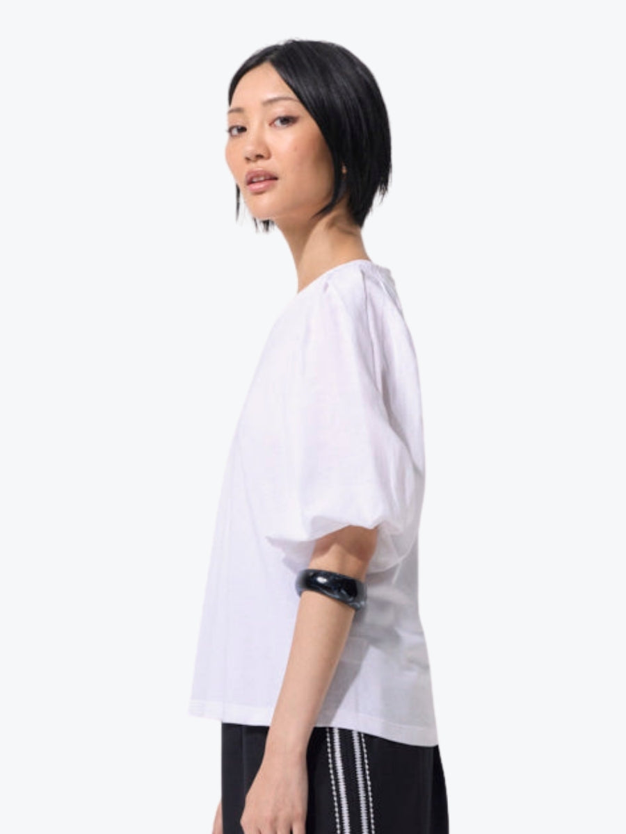 Marco Polo Pinstitch Gathered Sleeve Tee | White