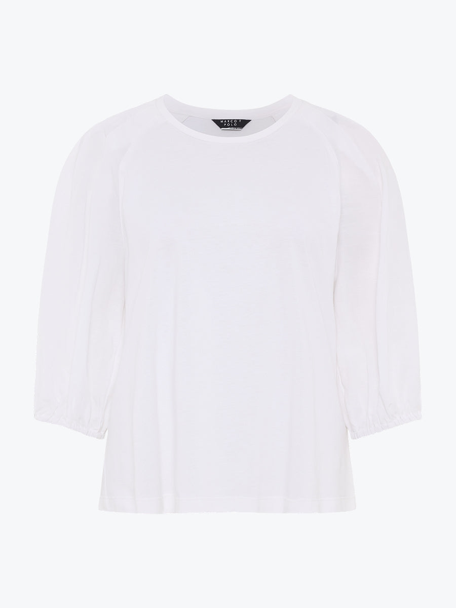Marco Polo Pinstitch Gathered Sleeve Tee | White