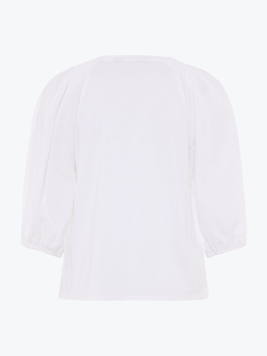 Marco Polo Pinstitch Gathered Sleeve Tee | White