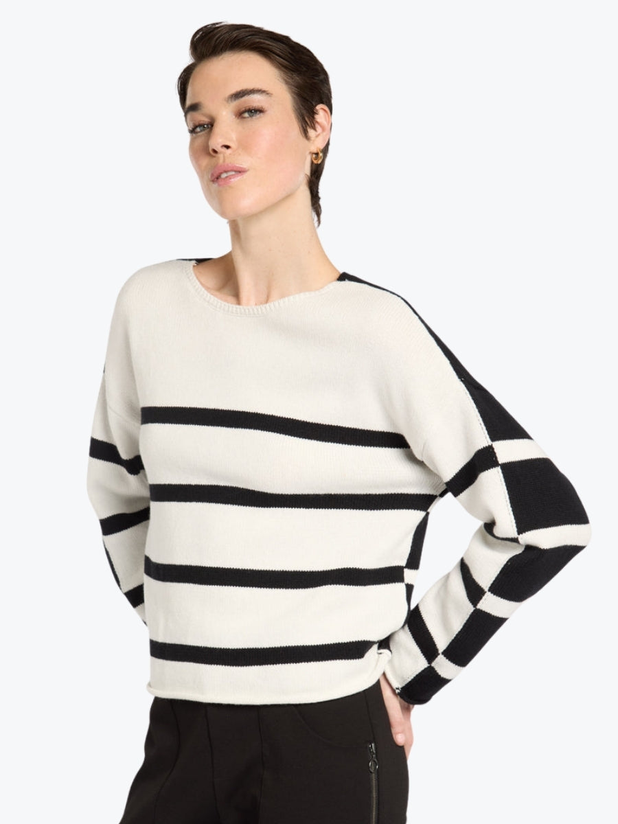Marco Polo Reversible Stripe Knit in Ivory/Black