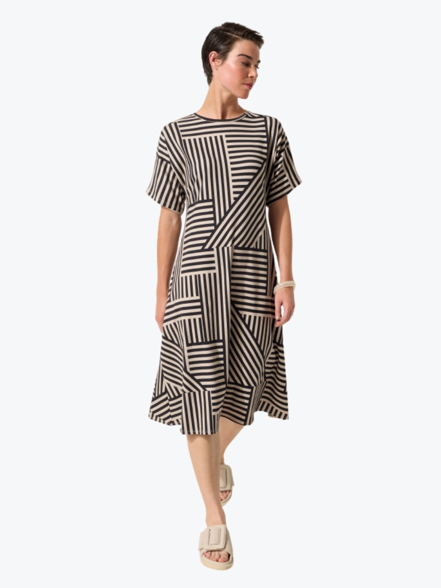 Marco Polo Spliced Stripe Dress in Stone/Black