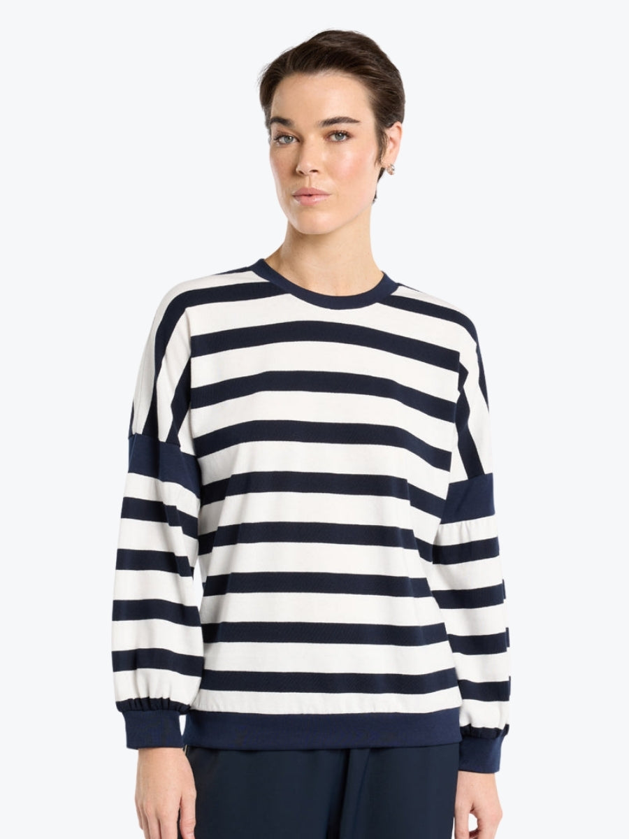 Marco Polo Spliced Stripe Sweat in Navy/Ivory