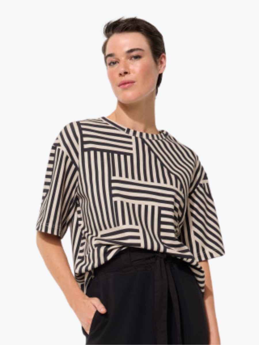 Marco Polo Spliced Stripe Tee in Stone/Black