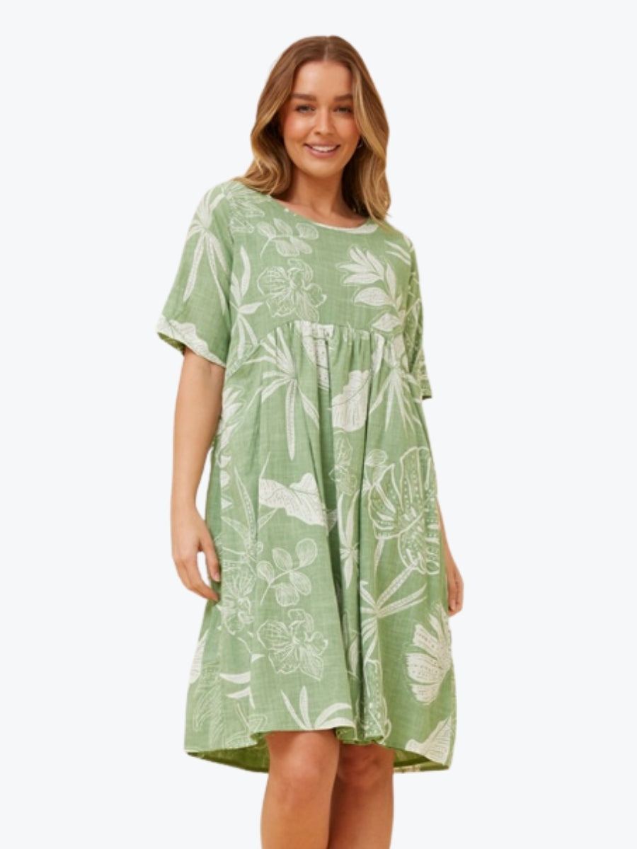 Mystic Monsoon Leaf Print Dress